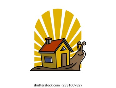 Illustration design of a walking snail and house