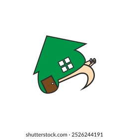 Illustration design of a walking snail and house. Logo template snail house.