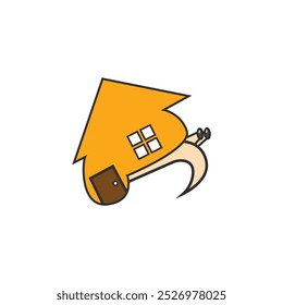 Illustration design of a walking snail and house. Logo template snail house.