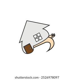Illustration design of a walking snail and house. Logo template snail house.