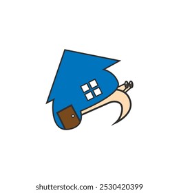 Illustration design of a walking snail and house. Logo template snail house.