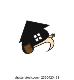 Illustration design of a walking snail and house. Logo template snail house.