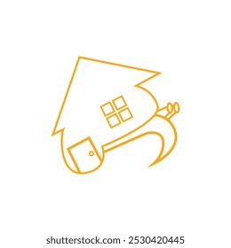 Illustration design of a walking snail and house. Logo template snail house.