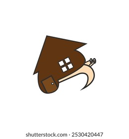 Illustration design of a walking snail and house. Logo template snail house.