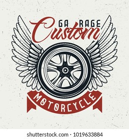 Diseño de ilustración con una rueda y alas detrás de ella. Fondo vintage.