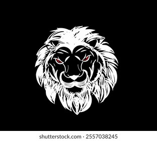 Illustration design of white lion head red eyes black background