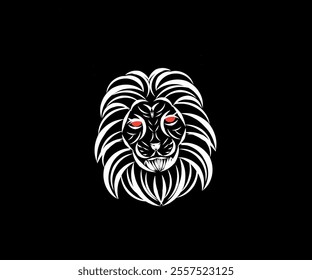 Illustration design of white lion head red eyes black background