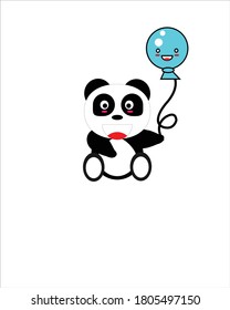 Illustration design of a white panda holding a balloon