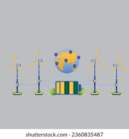 illustration design of windmills renewable energy charging