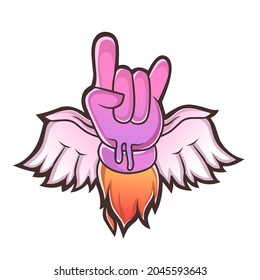 illustration design of a winged hand with flames under it. metal child design concept, doodle, graffiti, street art. great design for logos, stickers, t-shirts, hoodies, mugs, and illustration icons