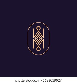 Illustration design of "WM" letter. Vector design for initial, identity, logo, sign or symbol. Emblem, badge. Art deco concept of w and m letter. Geometric vintage and classic outline of wm icon.