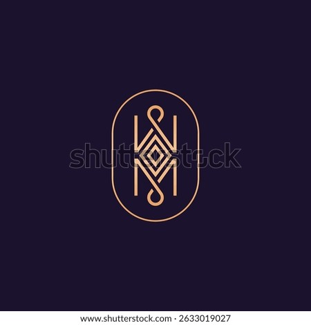 Illustration design of "WM" letter. Vector design for initial, identity, logo, sign or symbol. Emblem, badge. Art deco concept of w and m letter. Geometric vintage and classic outline of wm icon.