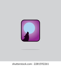 Illustration design of a wolf roaring at the full moon