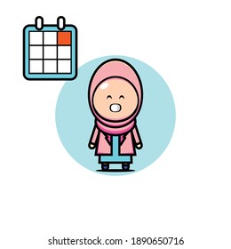 Illustration design of woman in pink veil looking at the date