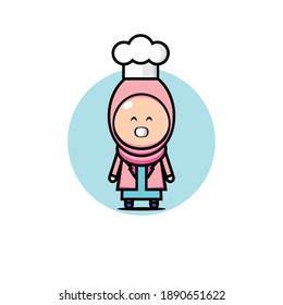 Illustration design of woman in pink veil becoming chef