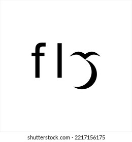 Illustration design for the word "fly" with the concept of a flying bird and a crescent moon.