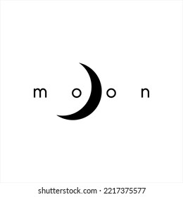 Illustration design of the word "moon" with the concept of a crescent moon.