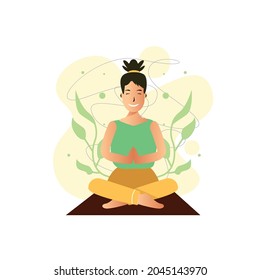 Illustration design yoga meditation girl