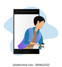 Illustration design young boy communicate on mobile phone