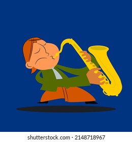 Illustration design of a young man playing the saxophone in traditional clothes