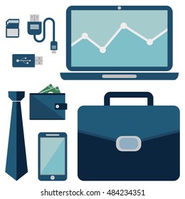 Illustration designed banners with flat icon of modern designer desktop, application with interface objects and elements in minimalistic style