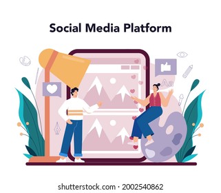Illustration designer online service or platform. Artist drawing picture, digital illustration. Social media account. Flat vector illustration