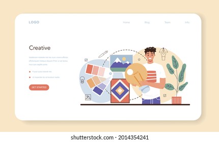 Illustration designer web banner or landing page. Artist drawing picture for book and magazines, digital illustration for web sites and advertising. Creative profession. Flat vector illustration