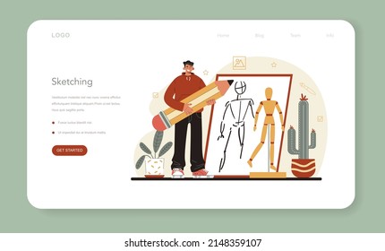 Illustration designer web banner or landing page. Artist drawing pictures and digital illustrations for web sites and advertising. Creative profession. Flat vector illustration