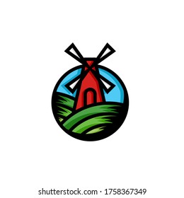 illustration designs for village windmill