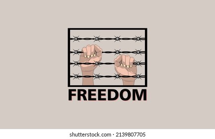 Illustration of desire for freedom, with both hands holding barbed wire.