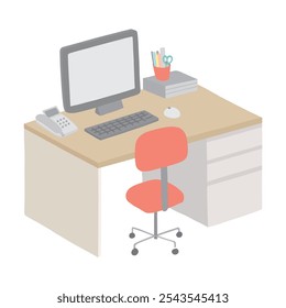 Ilustración de un escritorio con una computadora