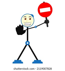 Illustration Desk Lamp Cartoon Holding Stop Sign on White Background. Adjustable and Editable Vector Color Background