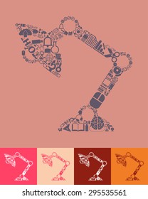 illustration of the desk lamp with icons composition