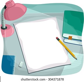 Illustration of a Desk Lamp Shining Down on a Blank Piece of Paper