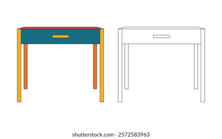 Illustration desk retro unique design with line stroke and blank background