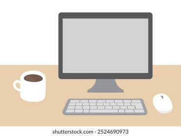 Illustration of desktop computer and coffee