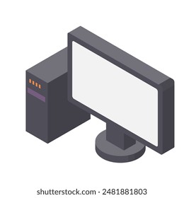 Illustration of a desktop computer, isometric icon without main lines. Material that can be used for infographics.