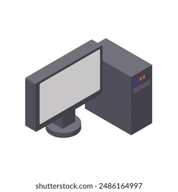 Illustration of a desktop computer, isometric icon without main lines. Material that can be used for infographics. Right side method.