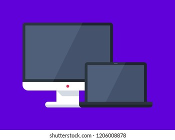 Illustration of a desktop computer and a laptop. Modern flat style. Vector icon.