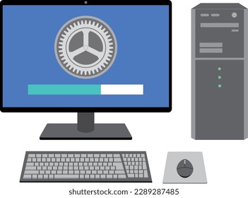 Illustration of a desktop computer upgrading its operating system (OS).