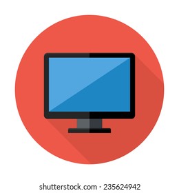 Illustration of Desktop Flat Circle Icon over Red