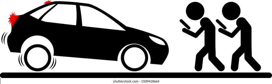 Illustration of a desperately braking car in front of two men walking and staring at screen as smartphone zombies