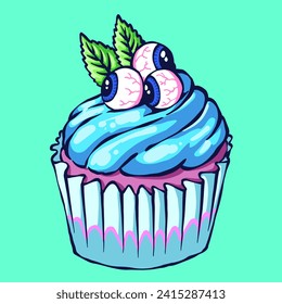 Illustration of a dessert monster with scary eyeballs in a psychedelic and melting style. Suitable for your t-shirt design