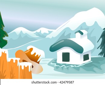 Illustration of dessert with snow place	