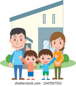 Illustration of detached house and family