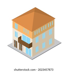 Illustration of a detached house. Three-storeys, isometrics three-dimensional illustration