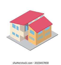 Illustration of a detached house. Two-stories, isometrics three-dimensional illustration