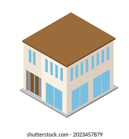 Illustration of a detached house. Two-stories, isometrics three-dimensional illustration