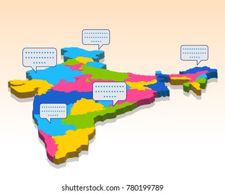 illustration of detailed 3d map of India, Asia with all states and country boundary