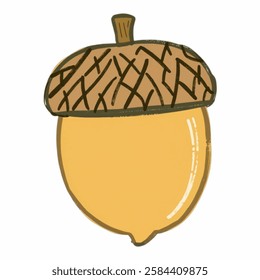 Illustration of a Detailed Acorn, Great for Autumn, Nature, and WoodlandThemed Designs A beautifully textured acorn, symbolizing growth, autumn, and nature’s small wonders